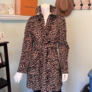 INC leopard print ruffle trench coat size Medium